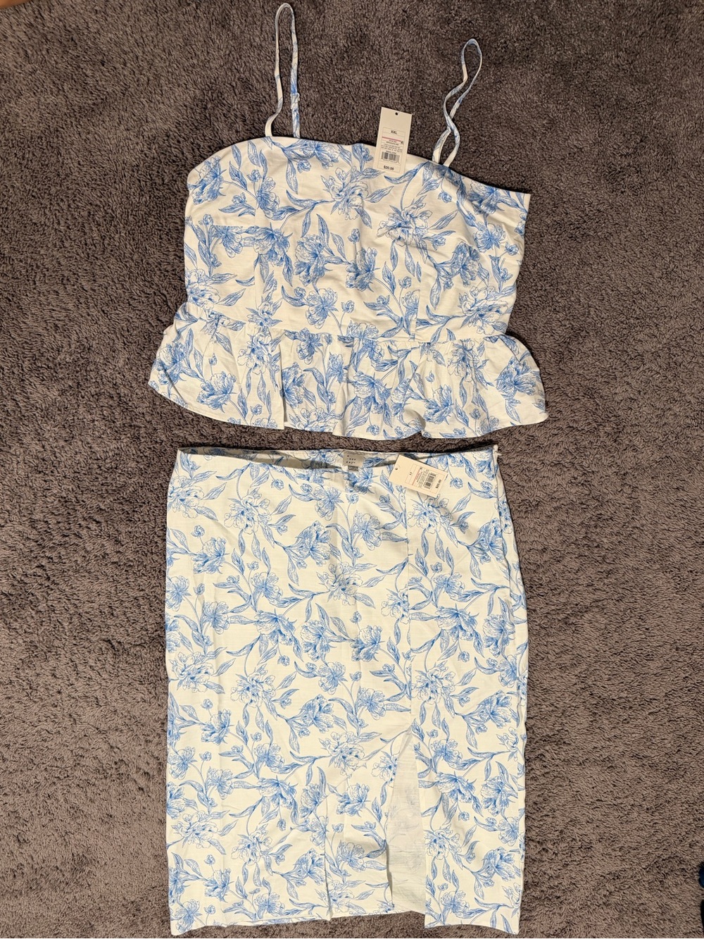 A New Day Target White and Blue Floral Peplum Top & Skirt Set
